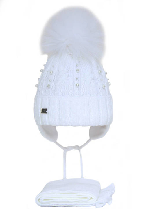 Komplet zimowy dla dziewczynki: czapka i szalik biały Negra