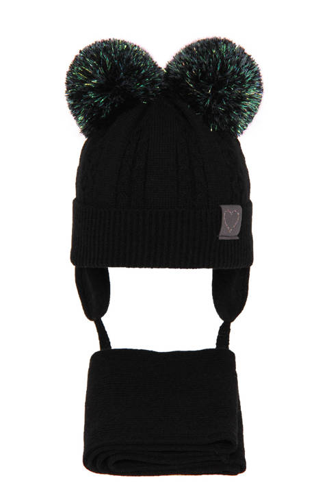 Komplet zimowy dla dziewczynki: czapka i szalik czarny Rozi