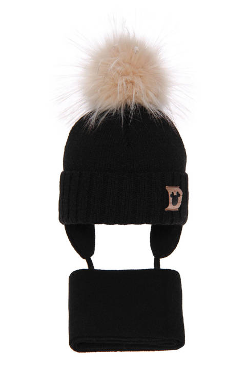 Komplet zimowy dla dziewczynki: czapka i szalik czarny Tendi
