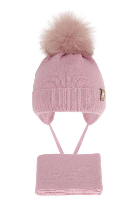 Komplet zimowy dla dziewczynki: czapka i szalik różowy wełniany merino Arika