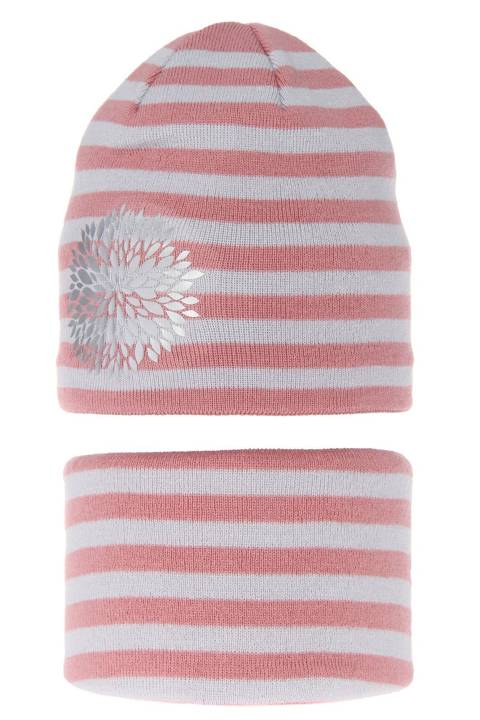 Komplet zimowy/ jesienny dla dziewczynki: czapka i komin różowy Lila