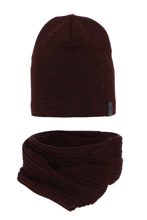 Komplet zimowy męski: czapka i szalik bordowy Mores