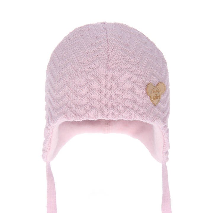 Wiązana czapka niemowlęca zimowa różowa Malka